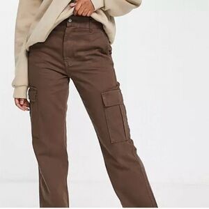 Stradivarius Brown Straight Leg Cargo Pants